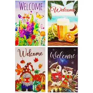 G128 Four Seasons of Joy Garden Flag Set 4 Pack - Double Sided Printed 12x18 Inch - Spring Summer Autumn Winter Holiday Outdoor Yard Decor