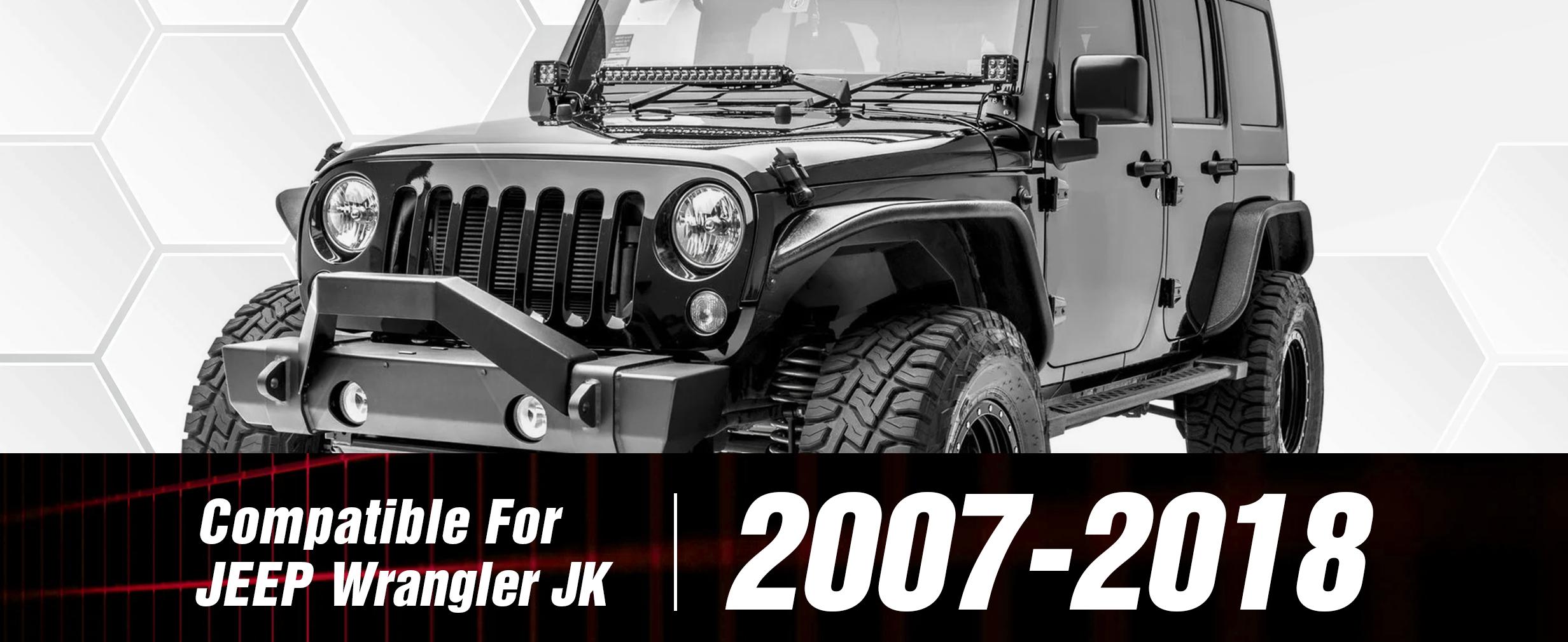 Tubular Front and Rear Fender Flares Compatible with 2007-2018 Jeep Wrangler JK JKU Unlimited (2/4 Doors), 4-Piece Heavy Duty Steel Off-Road Mud Guards Kit with Turn Signal Lights