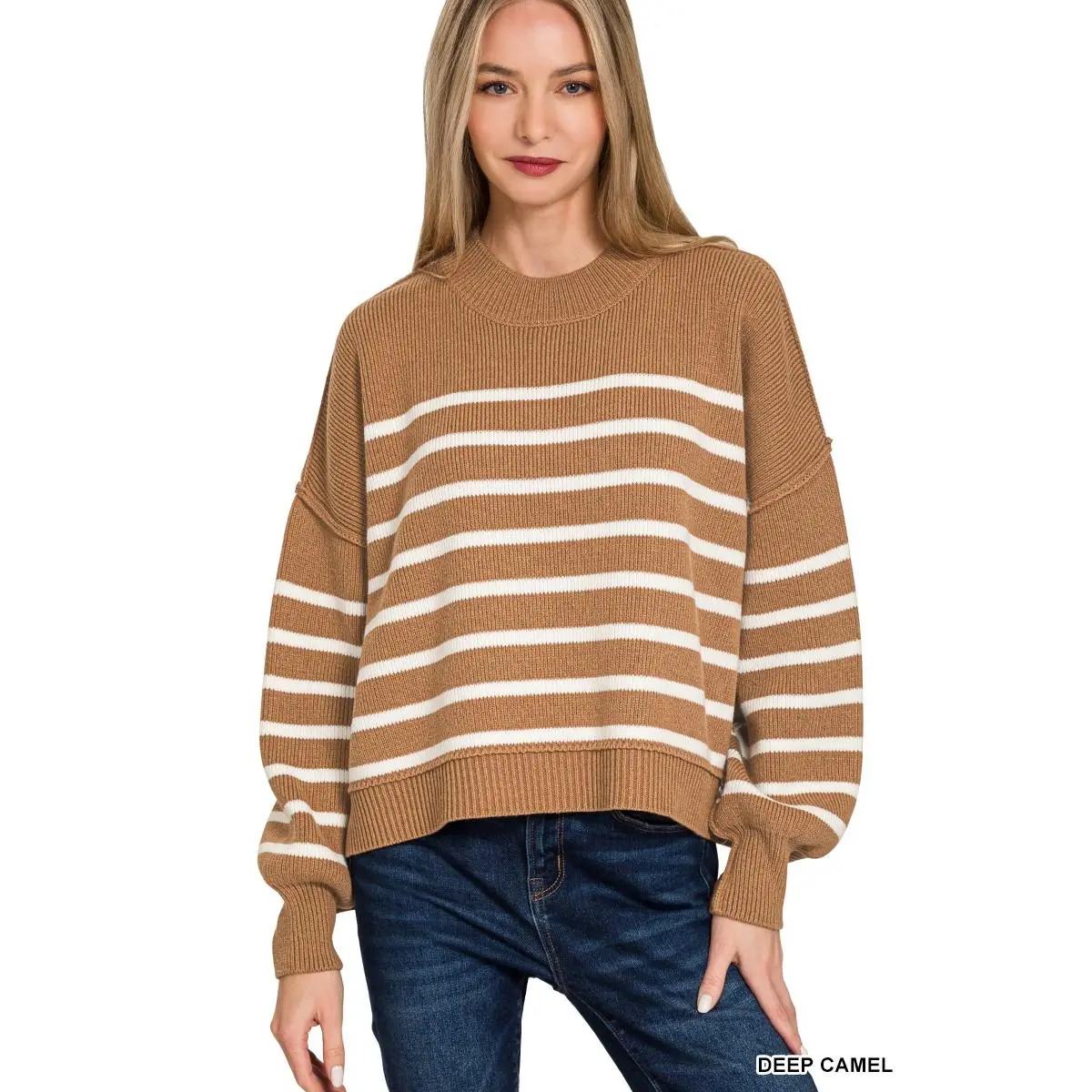 Zenana Exposed Seam Striped Oversized Sweater