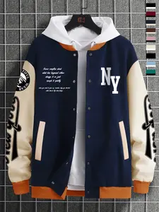 Men's Colorblock Baseball Jacket, Retro American Style with Inspirational Elements, Casual Fashionable Design, Perfect for Daily Wear