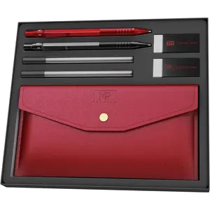 - 0.5mm Metal Mechanical cil Set with Lead Refills & Erasers, 2 Pack, 2x Tubes Lead Refill, 2x Erasers, Red Faux Leather cil Case for School Supplies, Note Taking, Drawing, Sketching