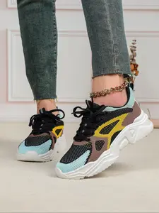 Women's Fashionable Lace Up Low Top Sneakers, Casual Comfortable Breathable Sports Running Shoes, All-match Round Toe Chunky Sneakers for Daily Wear, Sporty Running Shoes