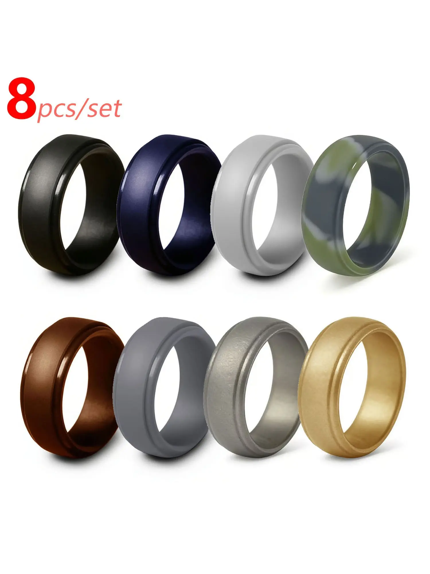 Men's Silicone Rings Set, Fashionable Jewelry Accessories, Soft Comfort Fit, Daily Wear, Outdoor Sports & Fitness, Width 9mm, Stackable Rings, Stacking Ring Set