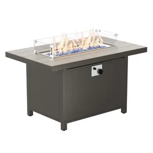 [2 packages delivery ]Gotland 43" Propane Gas Fire Pit Table ETL Certified Aluminum Metal Look Surface Steel Rectangle Fire Table 50,000 BTU with Adjustable Flame Apply to Patio Garden Balcony Poolside(Includes Windshield)
