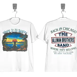 1995 Allman Brothers Where it All Began 2 Sides T-Shirt White Unisex Cotton T-Shirt Menswear Top Tee