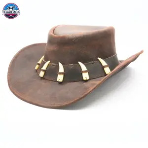 RESISTANCE Australian Leather Hat with Crocodile Band Teeth - Dundee Style | Outback Hat for Men and Women