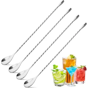4 count  Spoon Long Handle Bar Spoon - 12" Metal Spoons Drink Mixers for  Stainless Steel Spoons Stirring Spoons for Coffee Bar Accessories (4)