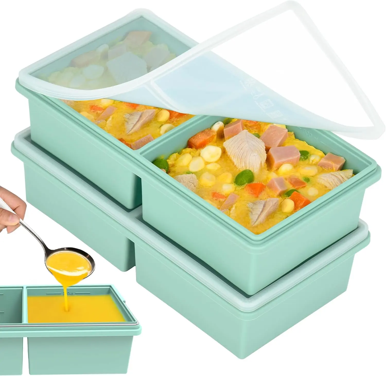 2 Cup Silicone Freezer Trays with Lids, Silicone Soup Freezer Molds, Easily Prepare Portioned Meals, Great for Storing Soups, Lasagna, Leftovers, Sauces and Other Dishes, Dishwasher, Oven Safe CyhHave