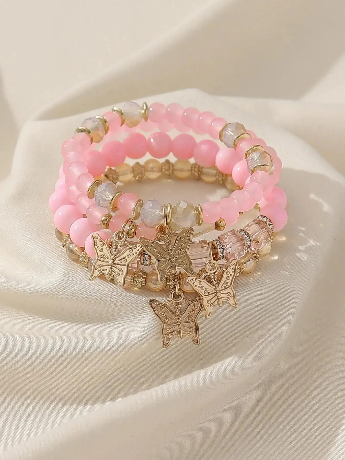 Boho Style Butterfly Charm Beaded Bracelet Bundles Kit, Unisex Couple 4pcs 2024 Trendy Stack Bracelet, Elegant Matching Jewelry for Girls Gift, Female