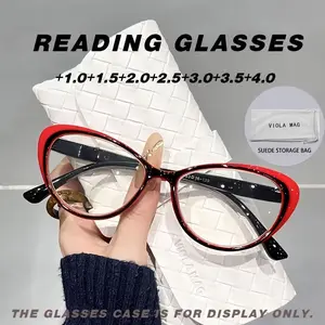 New ladies' retro square cat eye trendy high-definition reading glasses, High Quality Eyewear, Square frame eyeglasses - PC material,+1.0 to+4.0 degrees, lightweight and durable, suitable for daily compute