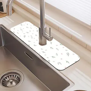 Floral Pattern Faucet Mat, 1 Count Waterproof Durable Rubber Splash Guard, Splatter Guard, Non-slip Sink Mat, Kitchen Sink Mat, Home Supplies, Splash Pad