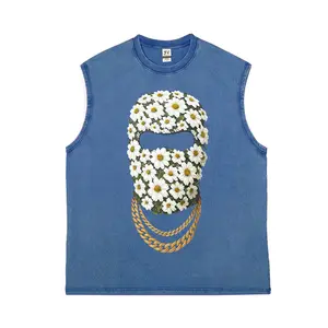 Washed Daisy Balaclava | Loose, Sleeveless Printed Vest with Gold Chain Embellishment