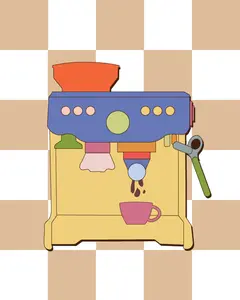 Colorblock Espresso Art Print 8x10 Matte - Colorful Design with Checkered Background, Retro Espresso Machine Art Print for Kitchen Decor Gift Poster Artistic