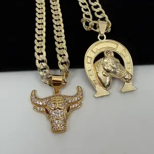 Animal Necklace Horse Shoe Bull Leopard 14k Gold Plated Cuban Link