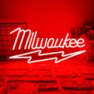 Milwaukee LED Neon Sign Dimmable Garage Workshop Light Sign Decor, Man Cave Light For Repair Shop Parts Store Garage Repair Shop Bar Party, Gift For Him(15.7 * 7.9in)