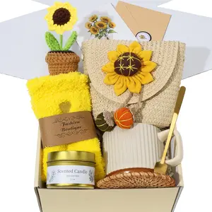 VOCOSTE Sunflower Gift Baskets for Women Mom - Mothers Day Get Well Soon Self Care Spa Kit - 9Pcs Relaxing Thoughtful Birthday Presents for Her Daughter Sister Girlfriend Best Friend