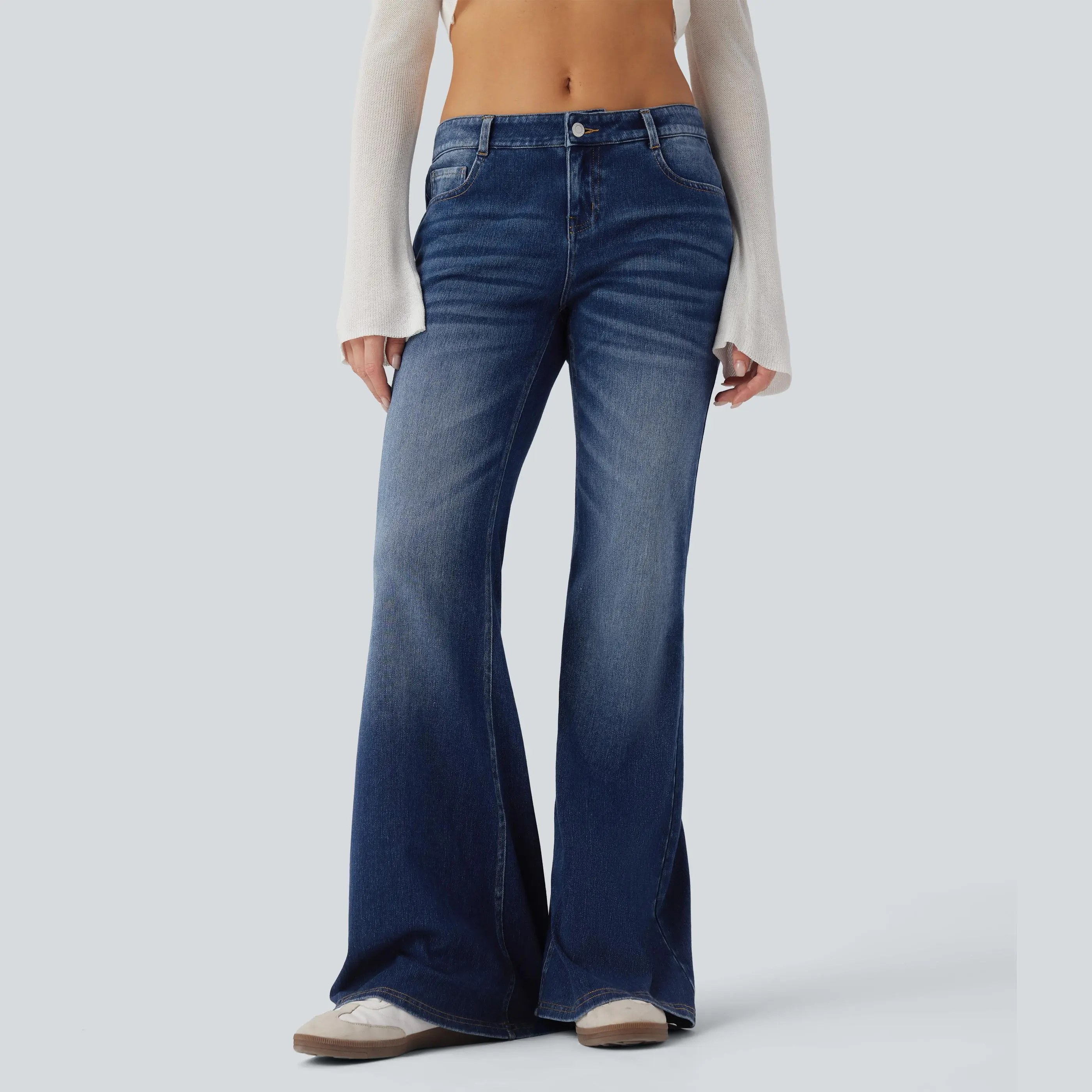 Halara Flex Low Rise Flare Washed Casual Jeans with Pockets Halara Flex Low Rise Flare Washed Casual Jeans with Pockets
