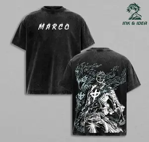 Marco the Phoenix One Piece Vintage Washed Oversized Anime Shirt, Blue Flame Phoenix Graphic Tee, Whitebeard Pirates Design, Heavyweight Cotton Streetwear, Unisex Gift
