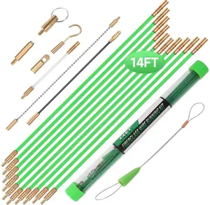 14FT Fiberglass Running Electrical Wire Cable Glow Rods Wire Pulling, Fish Rods Electrical Kit with 8 Different Attachments and Fish Tape Wire Puller Kit1