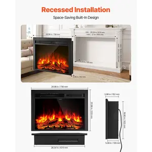 VEVOR Electric Fireplace Insert, 28.5 inch Recessed and Wall Mounted with Adjustable Flame Color Brightness 8h Timer Remote Control, Indoor Heater w/ 750W/1500W Dual Heating Modes, 5000BTU Black