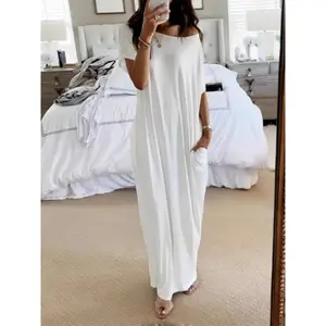 Women’s loose casual dress, round neck, short sleeves, soft, breathable, and comfortable for home wear; elegant Victorian style for autumn and winter; women’s clothing; GARMENTARY