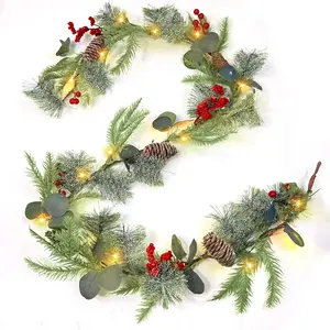 Timer - 6 Ft Snow Flocked Prelit Christmas Garland, Real  Cedar Garland with Lights, Red Berries & Pine Pinecones,  Operated Christmas Garlands for Mantel Table Stairs Holiday Decor