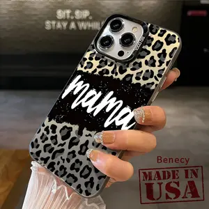 Case for iPhone 15 16 14 Pro Max 13 12 11 XR XS Plus E Leopard Mama Pattern Shockproof Silicone PC Back Protective Smartphone Cover Cellphone Protective