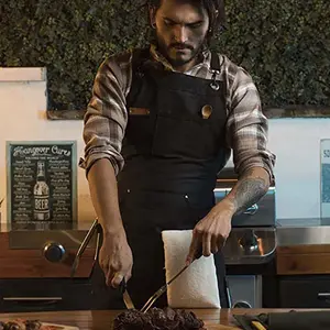 Fashionable European and American style thick canvas apron with cross straps, barber's work clothes, woodworking apron with multifunctional pockets, gardening work clothes, outdoor barbecue BBQ, home kitchen, bar, catering