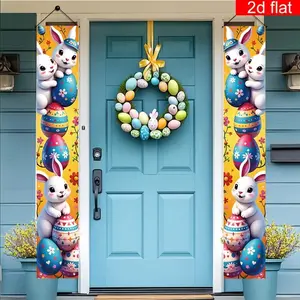 Easter Happy Door Decoration Banner, Spring Rabbit Theme Party Decor, Party Decoration Supplies, Outdoor & Indoor Porch Terrace Garage Home Background