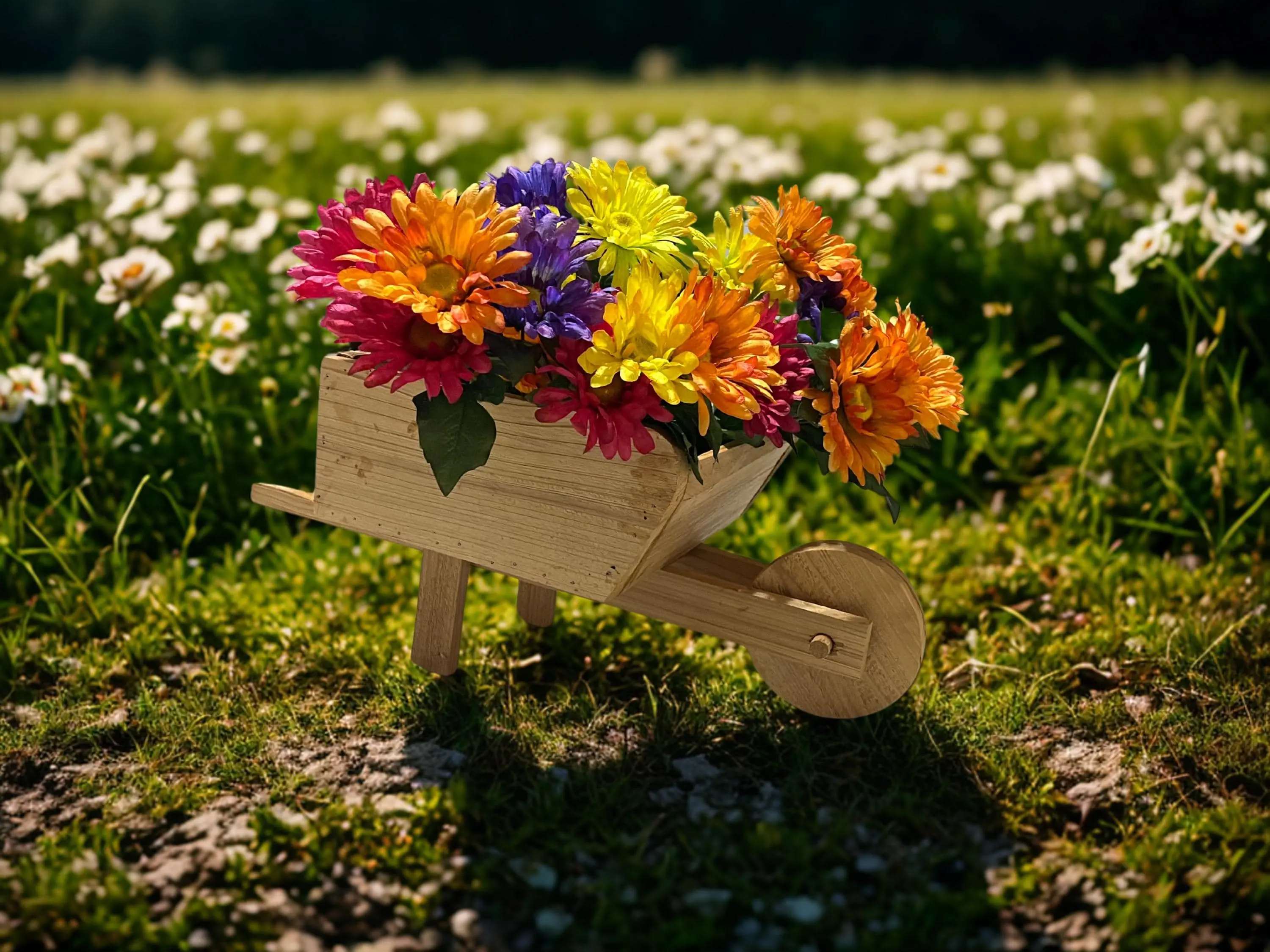 Mini wheelbarrow planter is a charming and functional garden accessory designed to hold small plants, herbs, or flowers.