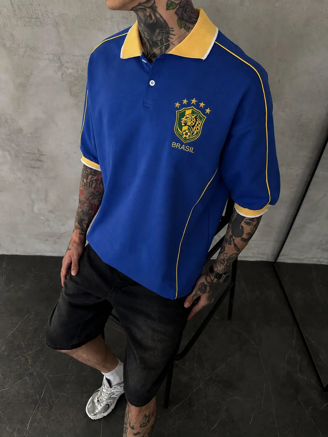 Vintage Brazil Football Polo Shirt – Retro Brasil Soccer Jersey, Classic Blue& Gold Athletic Sportswear, Embroidered-Style Football Crest, Breathable Short Sleeve Polo Top, Unisex Streetwear, Game Day & Fan Gift