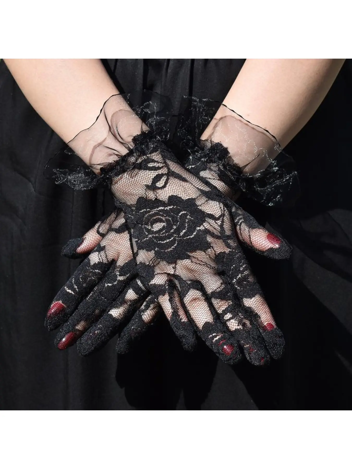 Cross-border New Wedding Bridal Gloves 1 Pair Women's Retro Lace Hand Rose Gloves