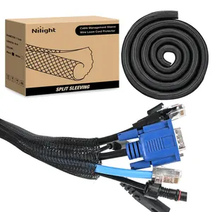 Nilight Cable Sleeve, 25ft-1/2inch Cord Management Sleeves, Braided Sleeving, Split Self Wrapping Wire Loom for Computer Electrical Automotive Harness Protector Organizer, Black