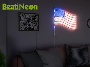 BEATINEON LED American Flag Lights for Wall Pole, Light Up US Flags, 24"x21.65" Lighted Flag with 340 LEDs Red, Blue, White Colors, Waterproof Banner for Indoor Outdoor Memorial Day Daily Decor