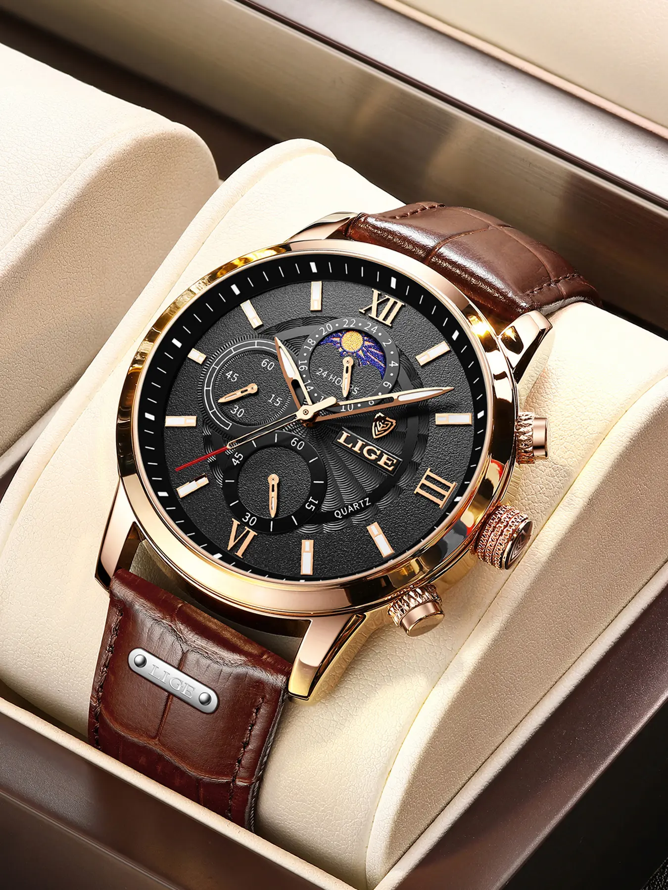 Men's Analog Business-Casual Quartz Wristwatch - Black and Blue Design, Hardened Mineral Glass, Daily Waterproof Fashion Accessory for Men (Analog Watches)