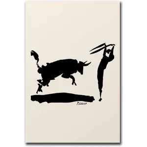 Poster Wall Art Print Picasso Bullfight Poster Art Museum Exhibition Black Vintage Wall Hanging Pablo Picasso Print Home Decor Modern Home and Bedroom Decoration 12x18inch without Frame