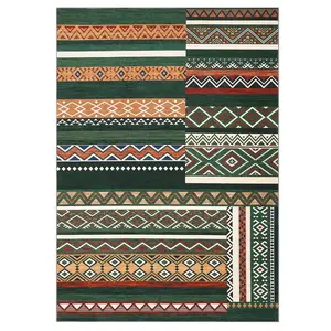 5 x 7 ft Polyester Green Rectangular Bedroom Dining Room Living Room Geometric Modern Farmhouse Area Rug
