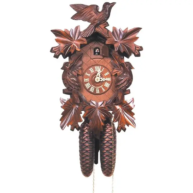 CUCKOO Alexander Taron 632-8 Engstler Carved Cuckoo Clock with Walnut Wooden Leaf Carvings, 8-Day Weight-Driven Movement, Gongs, Classic Home Decor for Holiday Gifting