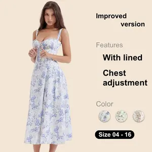 Floral Printed Corset Dress Ruched Bust Cami Dress Flowy Sundress Milk Maid Dress Casual Womenswear