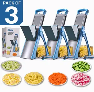 Upgraded Mandoline Slicer & Vegetable Chopper (Pack of 3) | Adjustable Thickness Julienne Dicer | Large Feed Port Kitchen Cutter Set