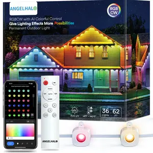ANGELHALO Permanent Outdoor Lights, 50/100/150ft Smart RGB Outdoor Lights with 36/72/108 LED Lights, Cool/Warm Eaves Lights IP65 Waterproof for Outdoor Decor, Garden Decor, Compatible with Alexa, Google Assistant