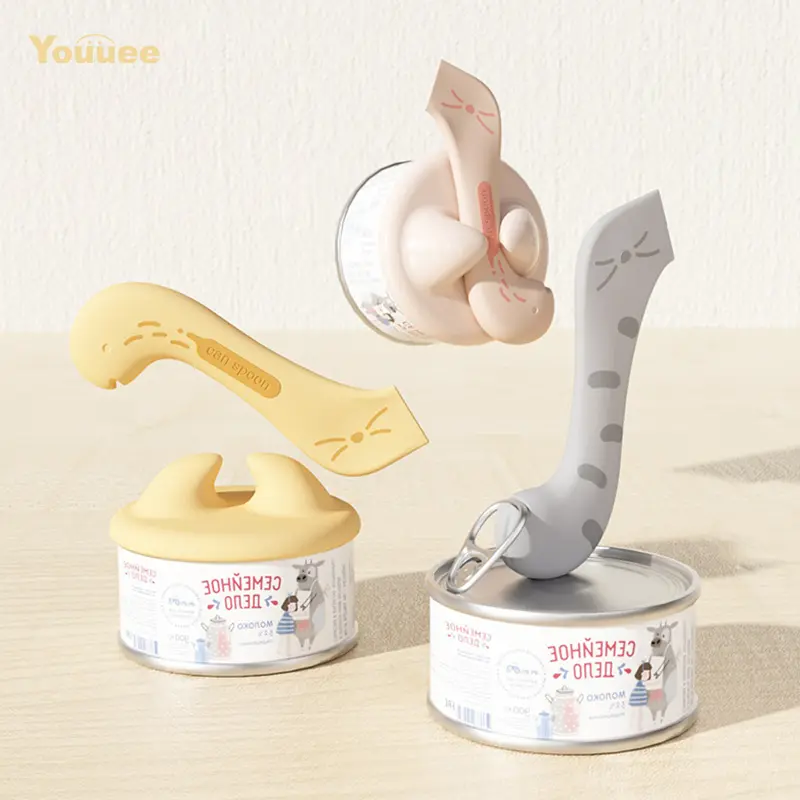 Pet Feeding Supplies 2-Piece Can Opener Set for Dogs & Cats, Multifunctional Utensils with Silicone Non-Slip Grip, Pet Food Can Sealing Lid & Spoon, Easy to Use