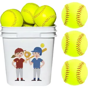 13 Pack Official Size 12 Inch Slowpitch & Fastpitch Softballs - Leather Covered Practice Training Balls for Youth, Games and Sports |   Unmarked, Regulation Weight, Bucket Packaging