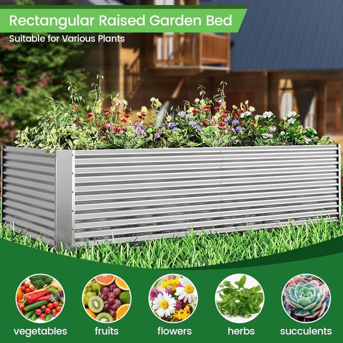 2-Pack 8x4ft Galvanized Raised Garden Beds – Tall Metal Planter Boxes for Vegetables, Flowers & Outdoor Gardening