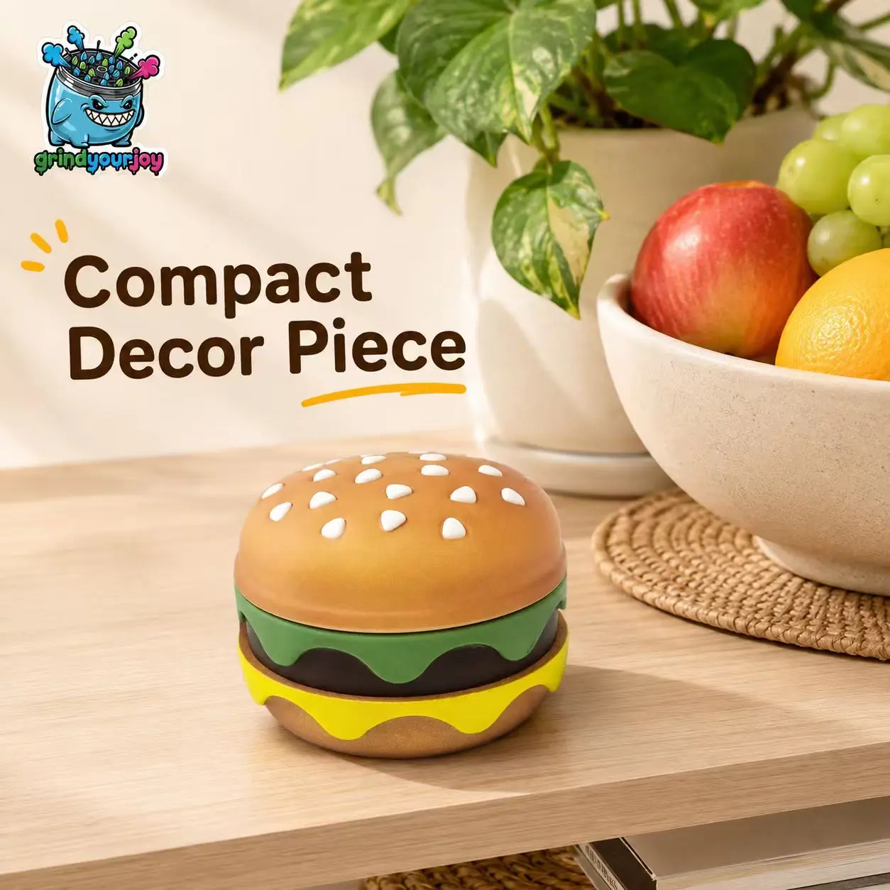 Hamburger-Shaped Manual Coffee Grinder - Kitchen Utensil with Storage Container, Decorative Solution, Gift Idea for Cookware Enthusiasts (Works for Coffee Beans, Tea, Spices)
