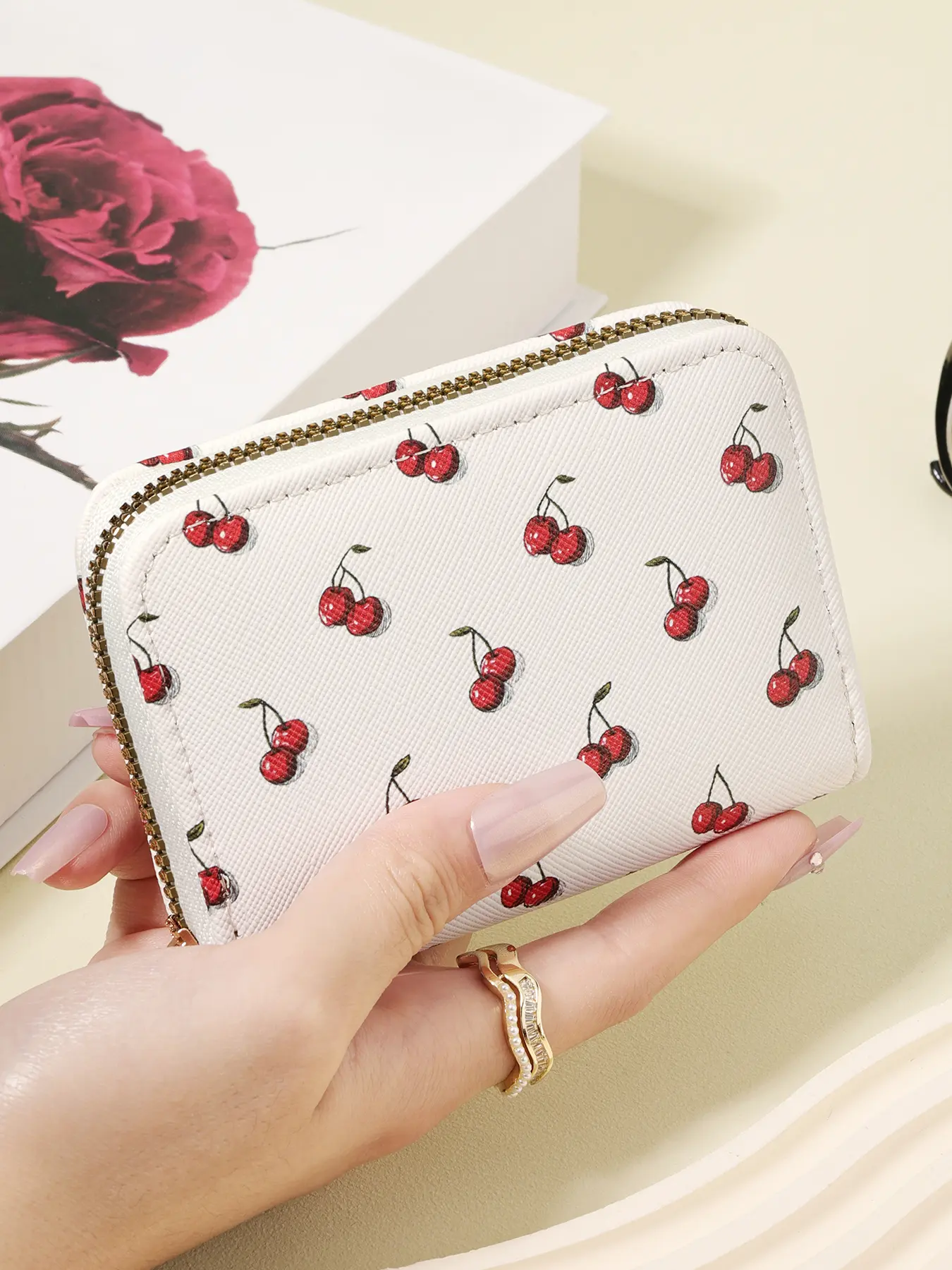 New Strawberry Printed Women's Wallet, Multi Card Slot Function Wallet, Use Multi Function Large Capacity Women's Wallet Handbag Storage Bag, Zipper Card Holder, Zipper Wallet Design