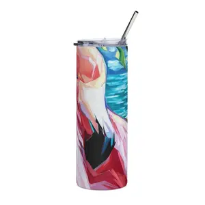 Talula Land Painted Flamingo Stainless Steel Tumbler 20 oz (600 ml) with Metal Straw, Reusable Design, Not Dishwasher or Microwave Safe - Drinkware