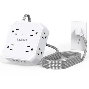 Surge Protector Power Strip-5ft Braided Extension Cord with 8 Outlets with 4 USB (2 USB C) Charging Ports, Flat Plug Multi Plug Outlet，Desk Charging Station for Home Office, College Dorm Room Essentials, Power Socket Expander