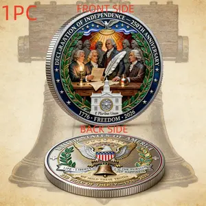 1PC America 250th Anniversary Alloy Commemorative Coin 3D Relief Memorial Challenge Coin Freedom Theme Metal Collectible Display Decor Suitable For Independence Day Thanksgiving Father's Day Graduation Birthday Gift Office Desk Study Room Collection Decor