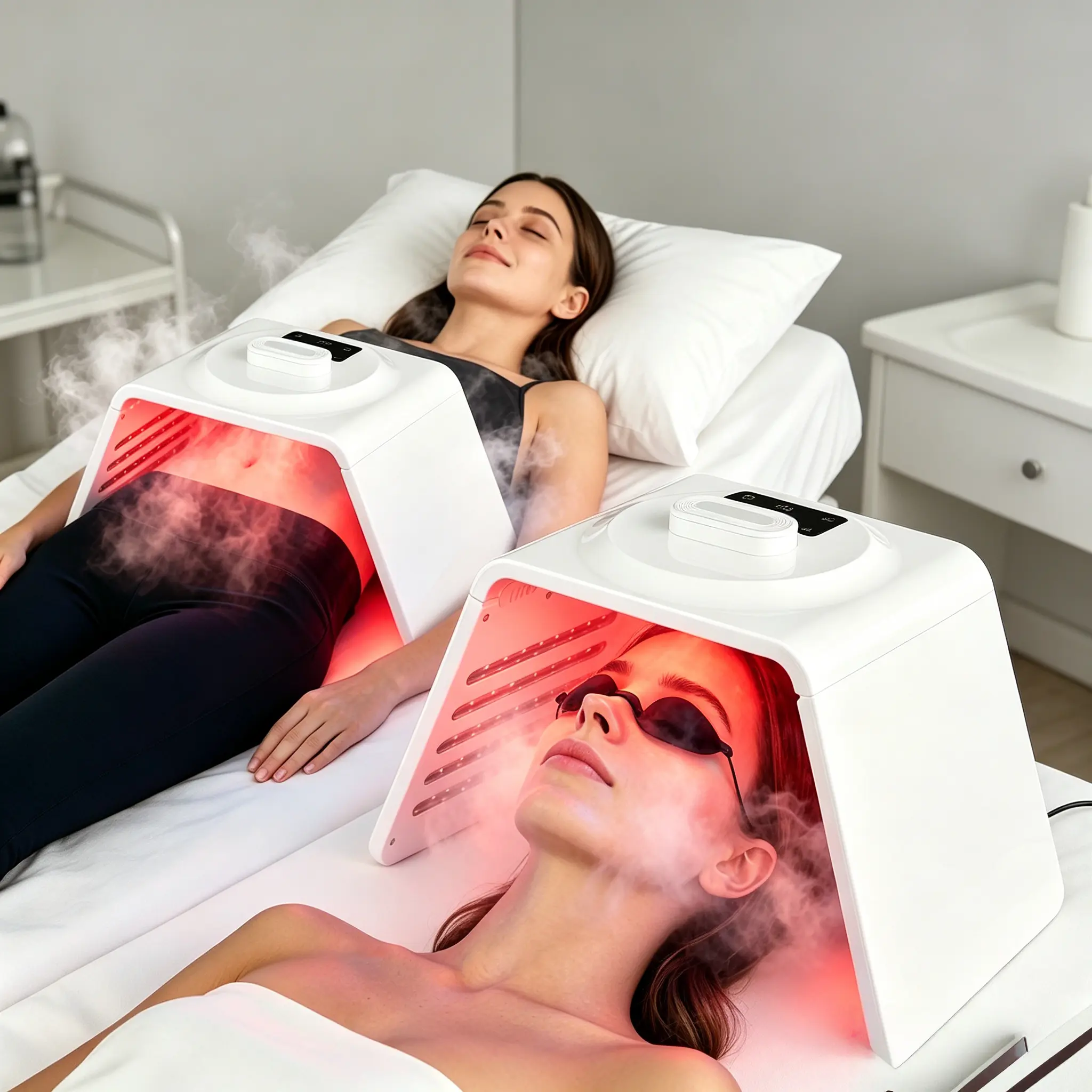 2-in-1 Adjustable 7-Color LED Folding Spectrometer Mask & Mist-Generating Facial Steamer, Ergonomic Daily Firming Light Therapy Device, 110V Plug-In Salon SPA Skin Rejuvenation Skincare Tool